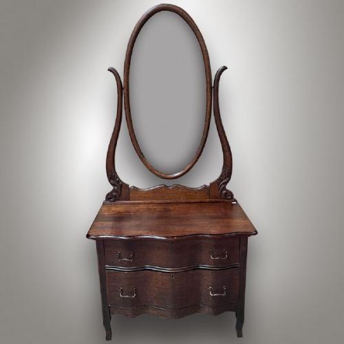 Dressing Table, Czechoslovakia 1920, solid oak, stained, faceted mirror