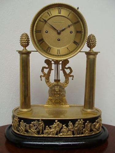Biedermeier Mantel clock, gilded brass, 1840
