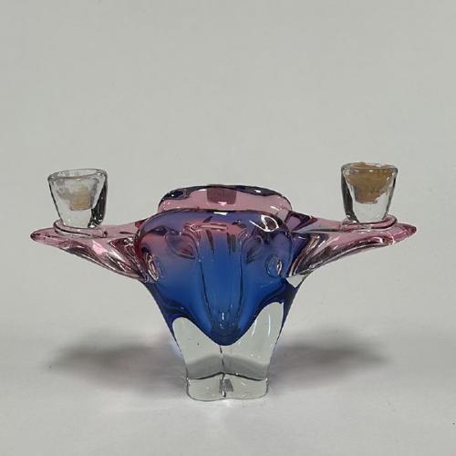 Candlestick for two candles, metallurgical glass, Bohemia 1960