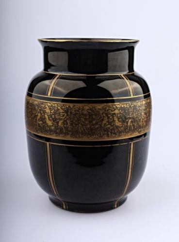 Moser Vase, Bohemia, 1920, hyalith glass, oroplastic decoration, gilded