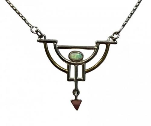 Silver Necklace - silver, opal - 1930