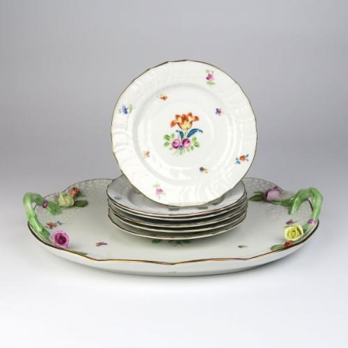Tray with 6 dessert plates, Herend, Hungary, 1970