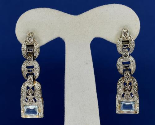 White gold art deco earrings with aquamarines