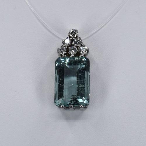 Au 585/1000/ 7.90 g, aquamarine, brilliant cut diamonds 0.60 ct, enamel