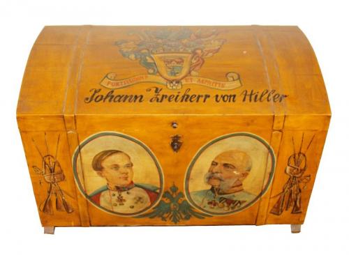 A painted wooden traveling trunk, 1830