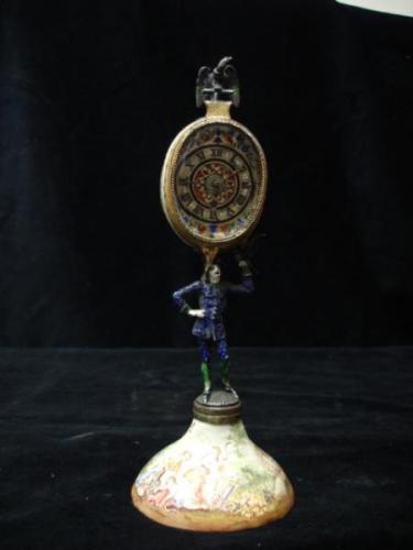 Figural Mantel Timepiece - enamel, brass - 1850